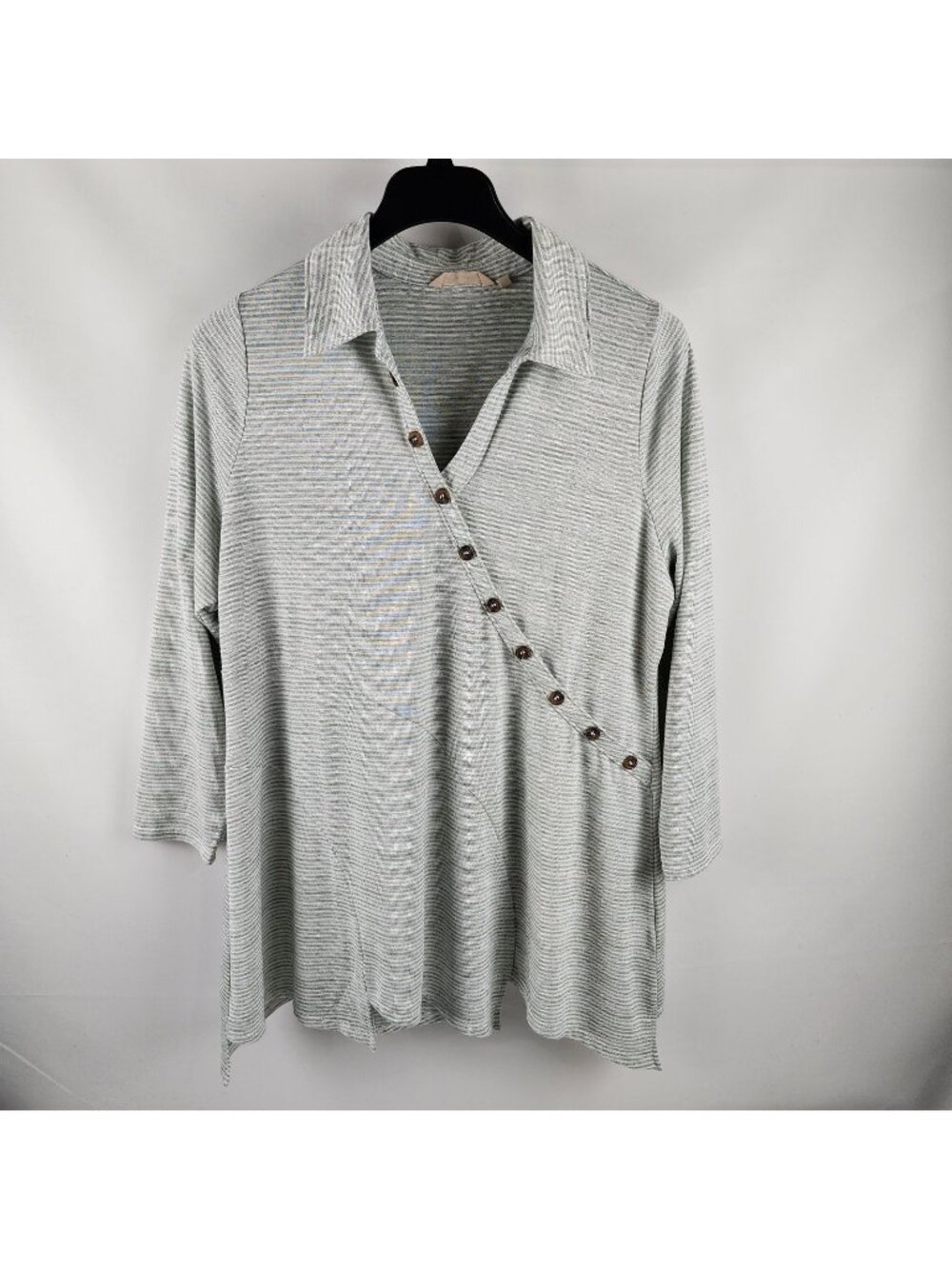 Soft Surroundings Tunic Womens 1X Green White Asymmetric 3/4 Sleeve Blouse 5FD7S